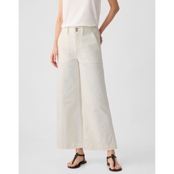 New Gap High Rise Wide Leg Utility Cropped Jeans Vintage White Size 16 Ecru NWT - Picture 2 of 14
